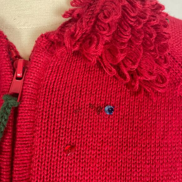 Ugly Christmas Sweater Size Large Red Zip Up Snowmen Winter Beaded Vintage Y2K - Picture 11 of 15